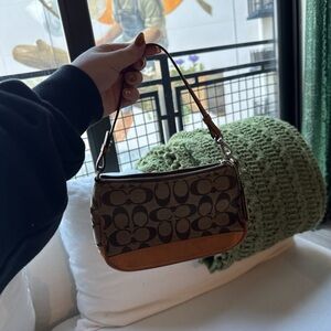 Vintage brown and silver coach demi shoulder bag